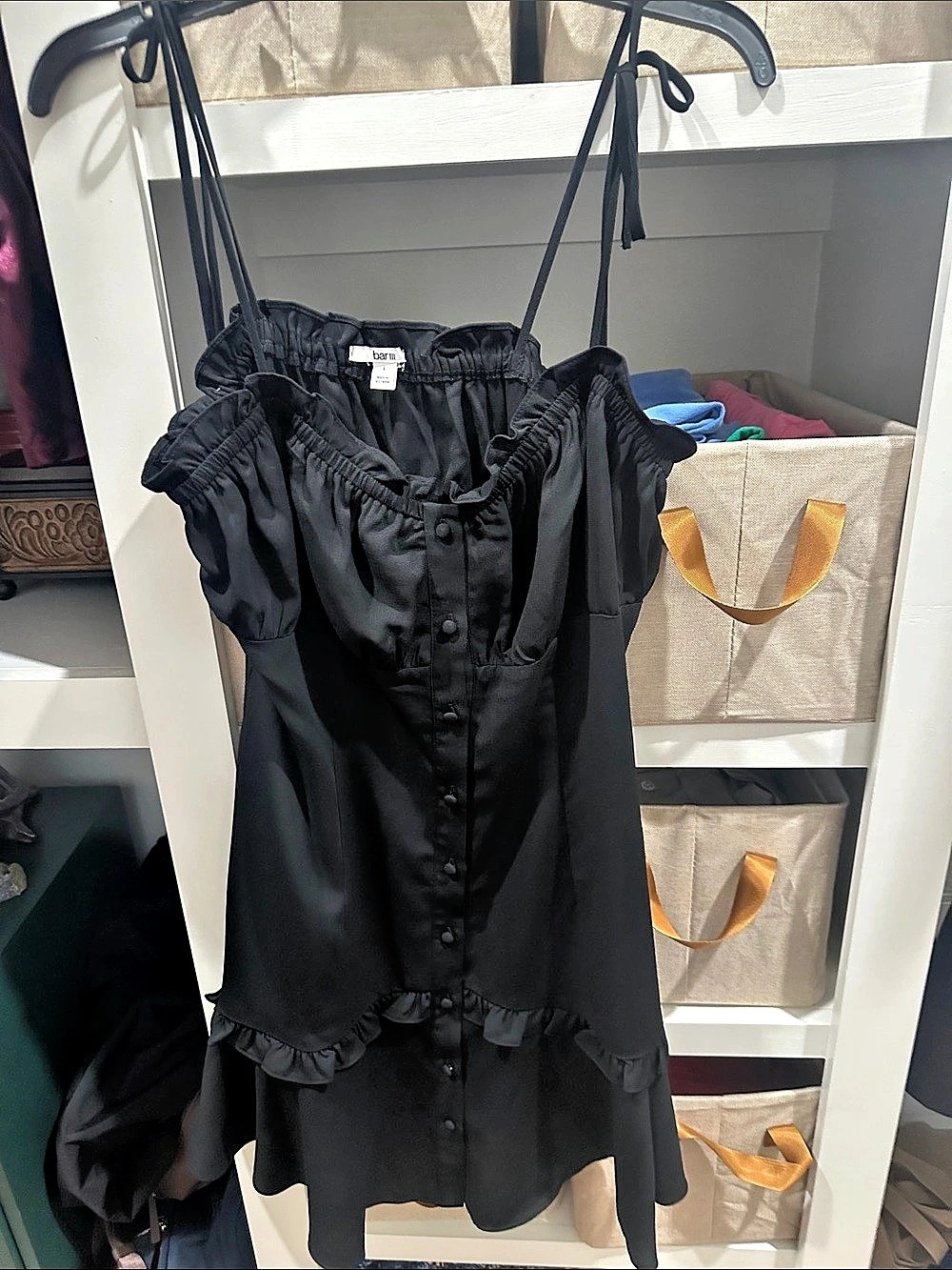 bar III Self-Tie-Strap Ruffle Mini Dress Black